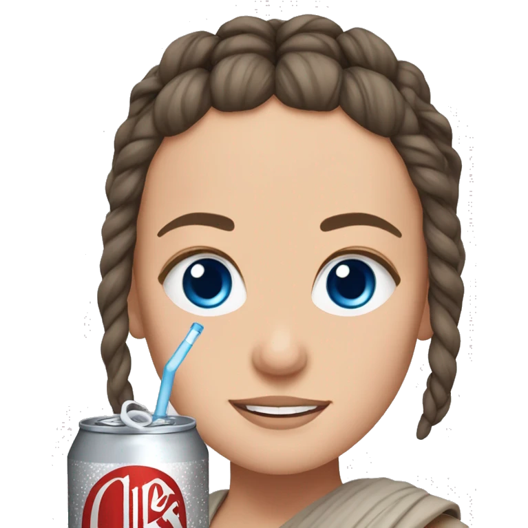star wars  Rey with blue eyes and long braids holding Diet Coke  emoji