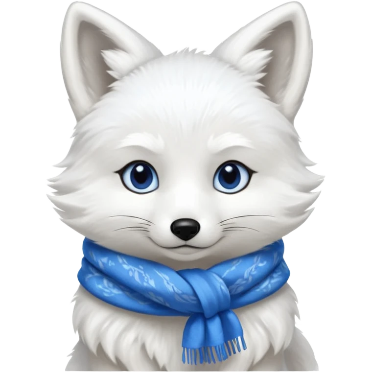 a white fox with blue eyes wearing a blue scarf in a sitting pose emoji