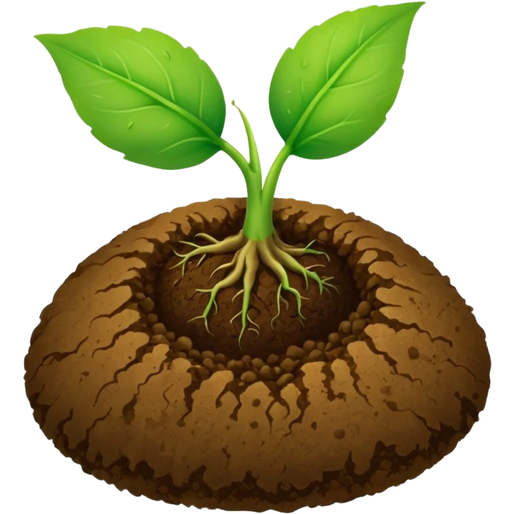 Two leaves sprout with round brown soil ball emoji
