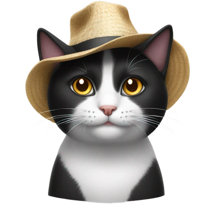 Black and white cat wearing a hat emoji