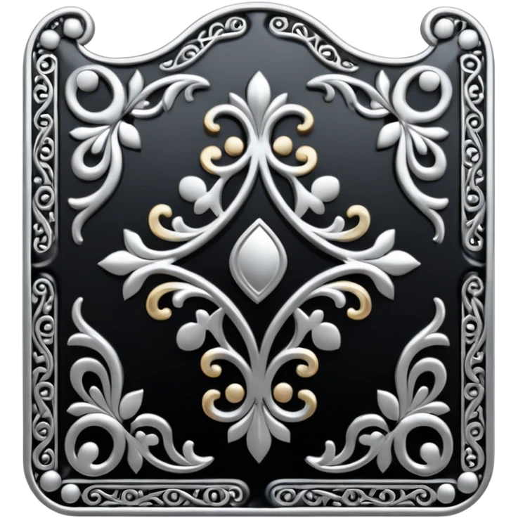 Black and silver filigree corner tab, 3D, extremely detailed design emoji
