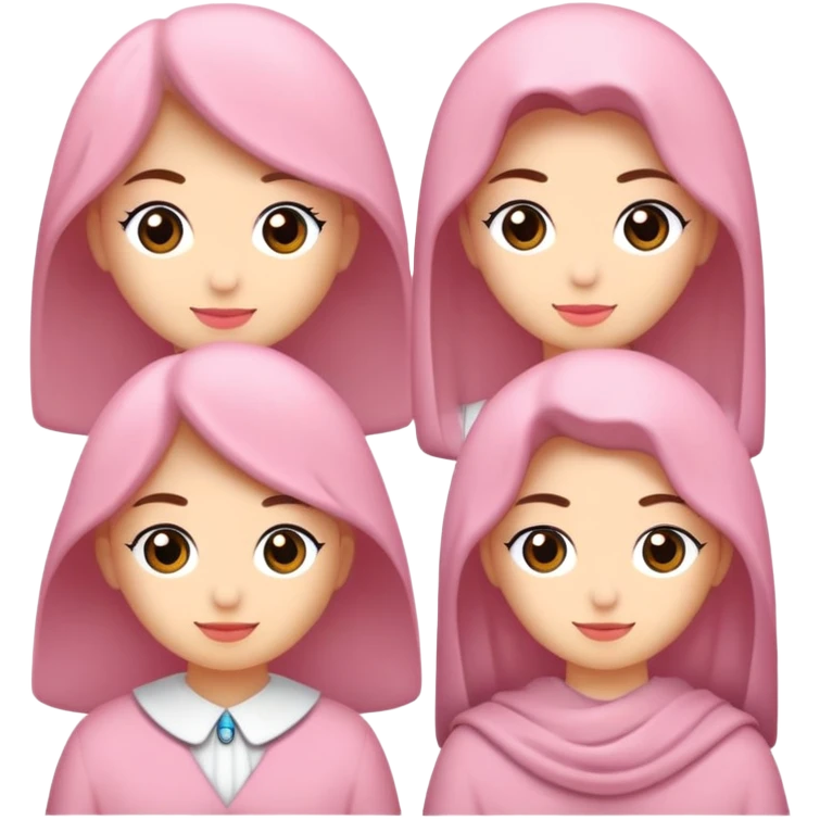 Beyaz ten, açık kumral uzun düz saç, çekik küçük ela gözler, minik burun, pembe dolgun dudaklar belirgin elmacık kemikleri olan bir kız emoji