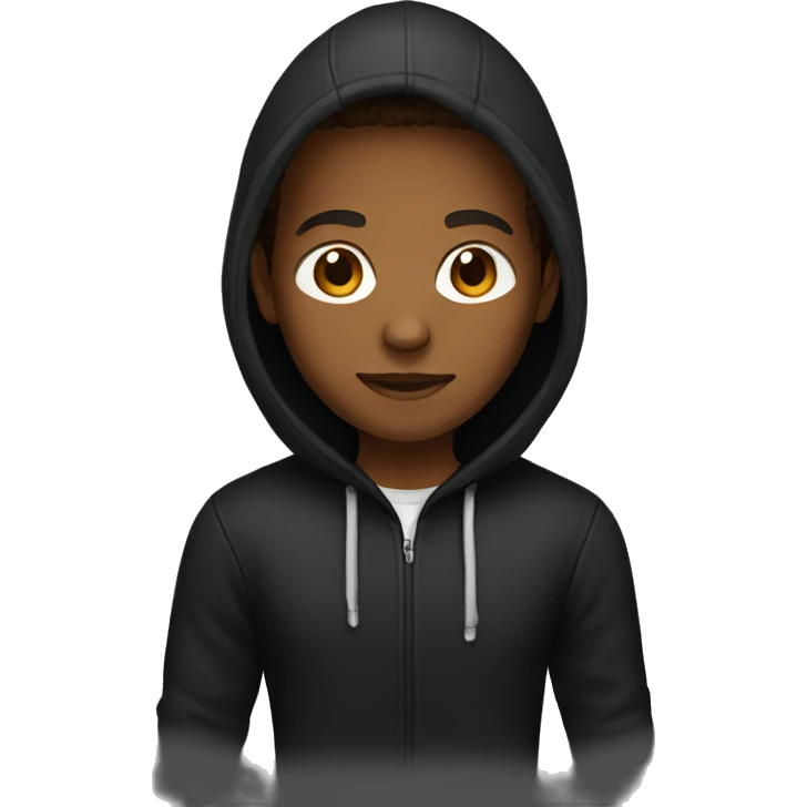 A brown-skinned person who works as a programmer wears a black hoodie emoji