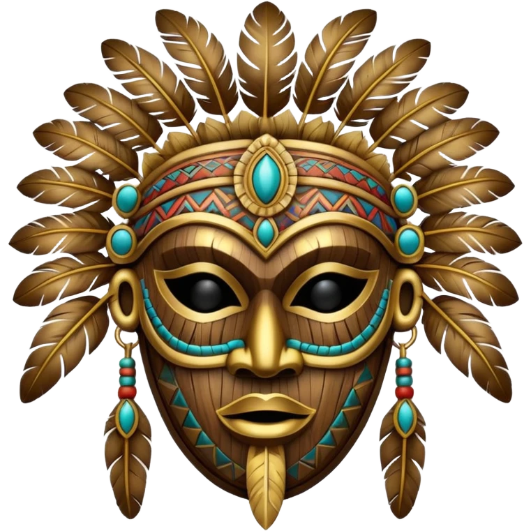 Tribal Feathery Voodoo Wooden Gold Aztec Mask  emoji