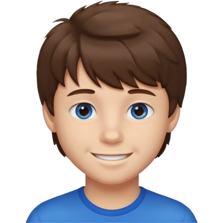 Brown hair with fluffy bangs and blue eyes boy emoji