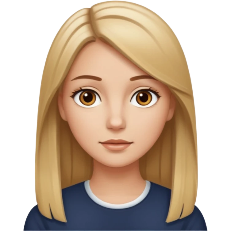 Make a white girl with brown eyes, brown straight hair with blonde highlights emoji