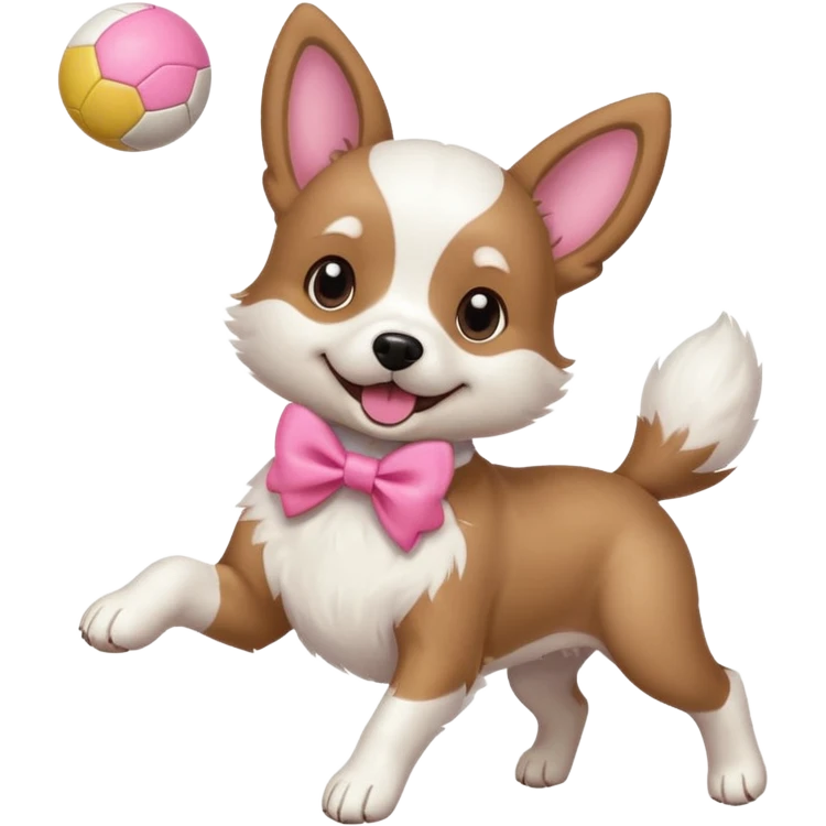 girly dog with a pink bow jumping in the air to catch a ball emoji
