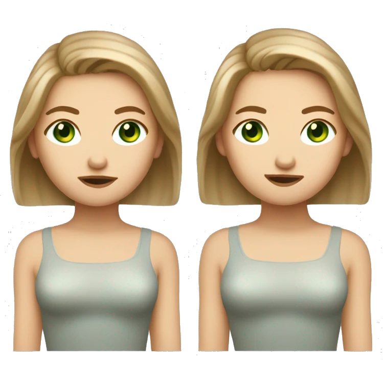 White girl with green eyes straight light brown hair shrugging her shoulders  emoji