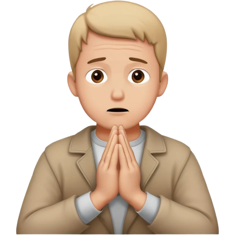 anxious man with hands clasped together in prayer position with worried expression emoji