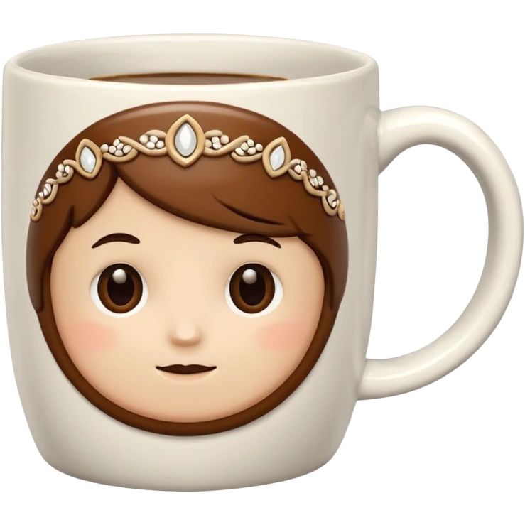 Realistic large coffee mug, with adorable detailed embellishment on front emoji