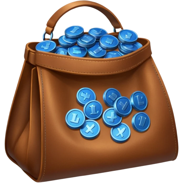 blue coins inside a brown leather bag  emoji