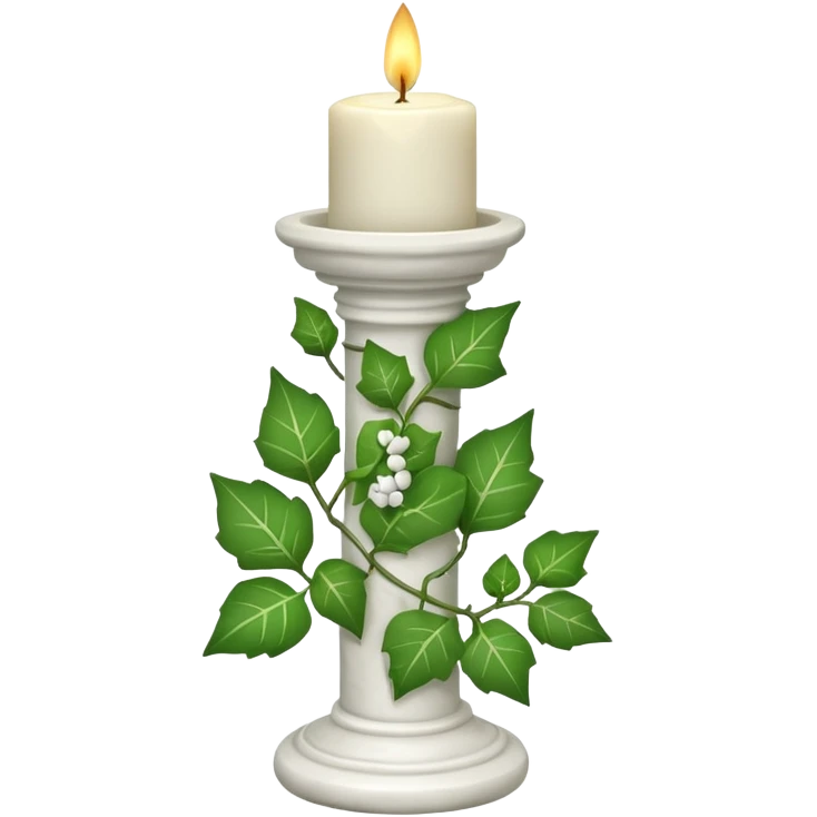 A candle-stand-pedestal made out of howlite stone with ivy vine leaves poking out on one side emoji