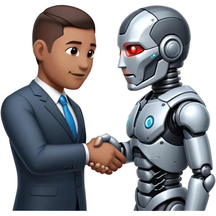 cyborg doing a handshake with business man emoji