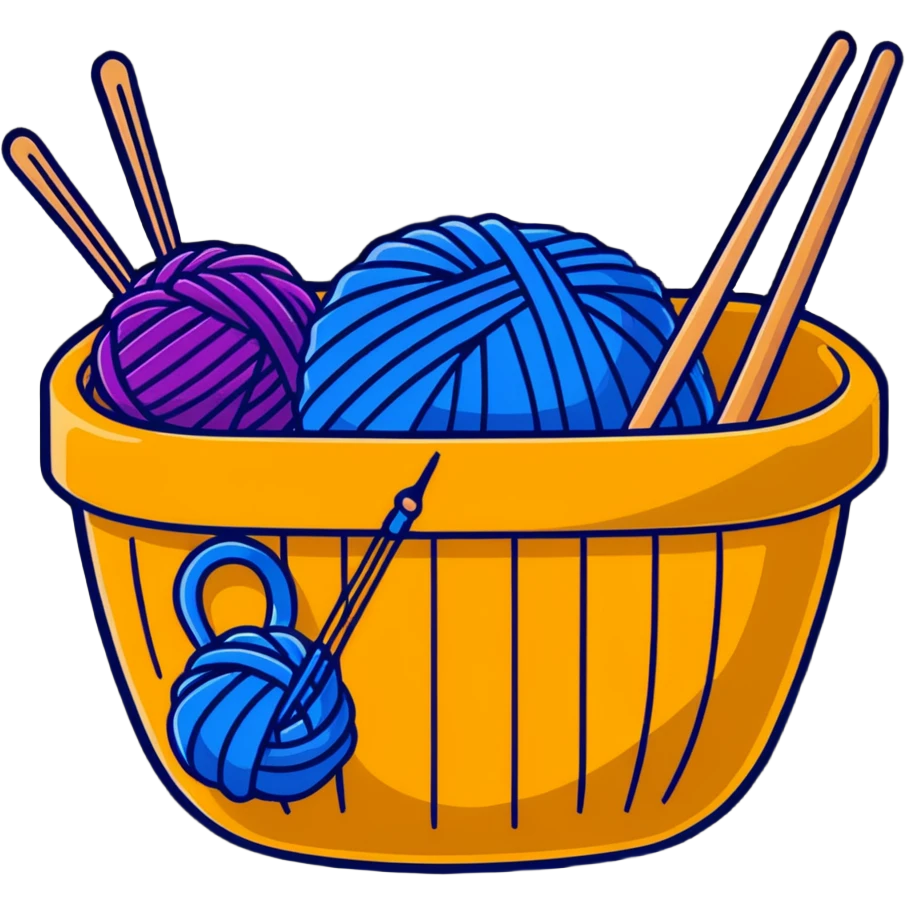 colorful yarn basket with knitting needles emoji