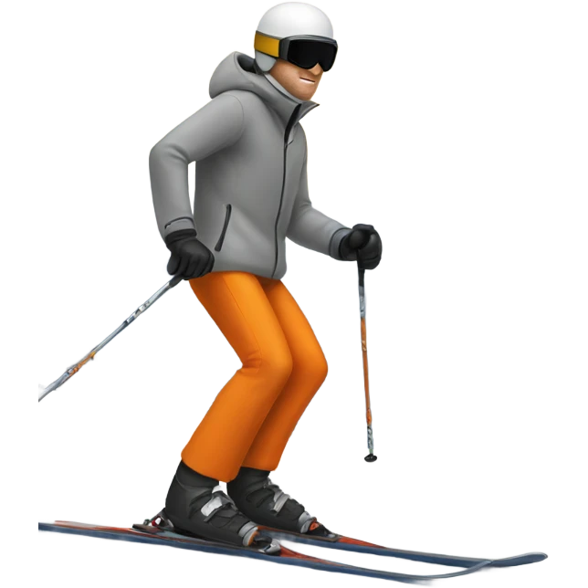 white man skiing wearing an GREY JACKET and a BLACK HELMET and wearing ORANGE PANTS emoji