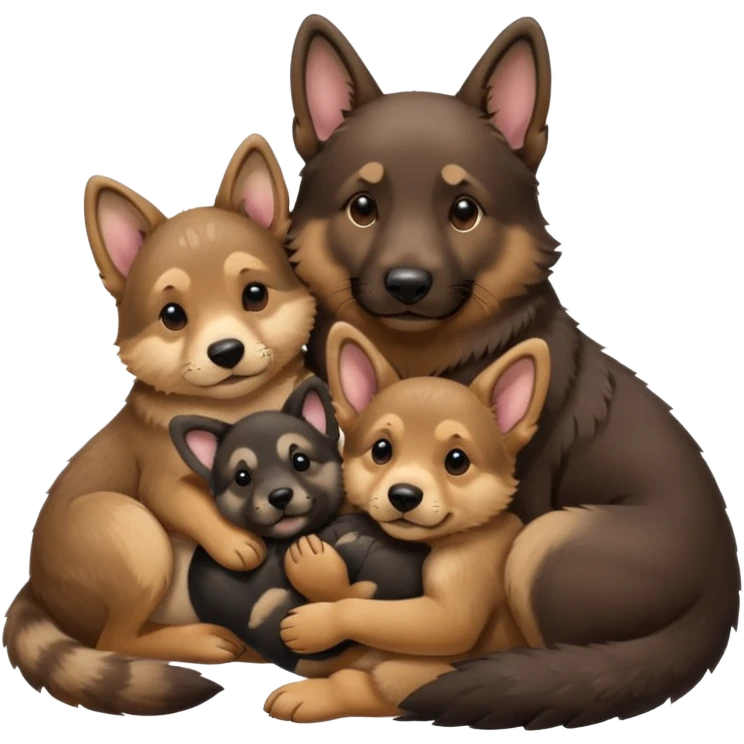 Otter snuggling up to two German Shepherd puppies emoji