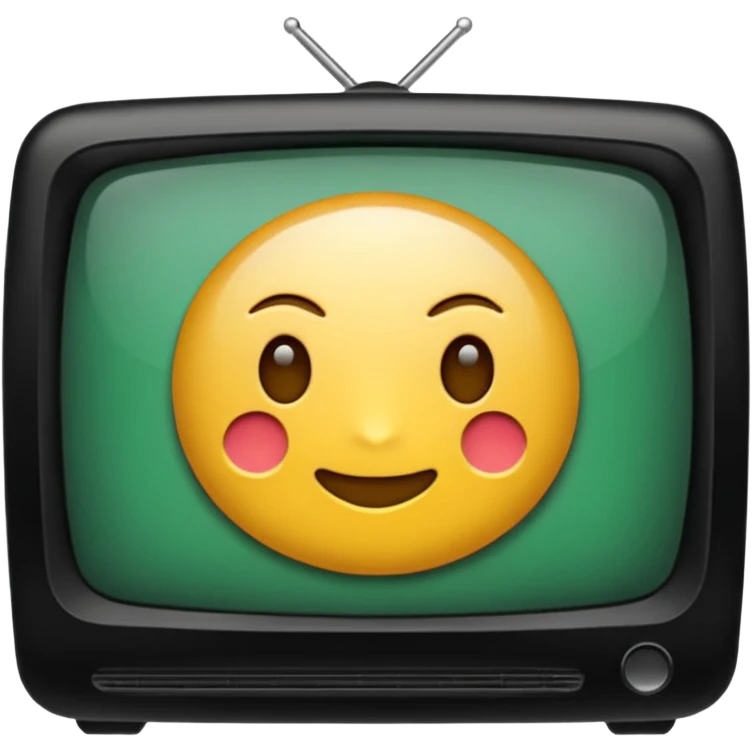 черный телевизор с зеленым экраном и пиксельным рисунком на экране emoji