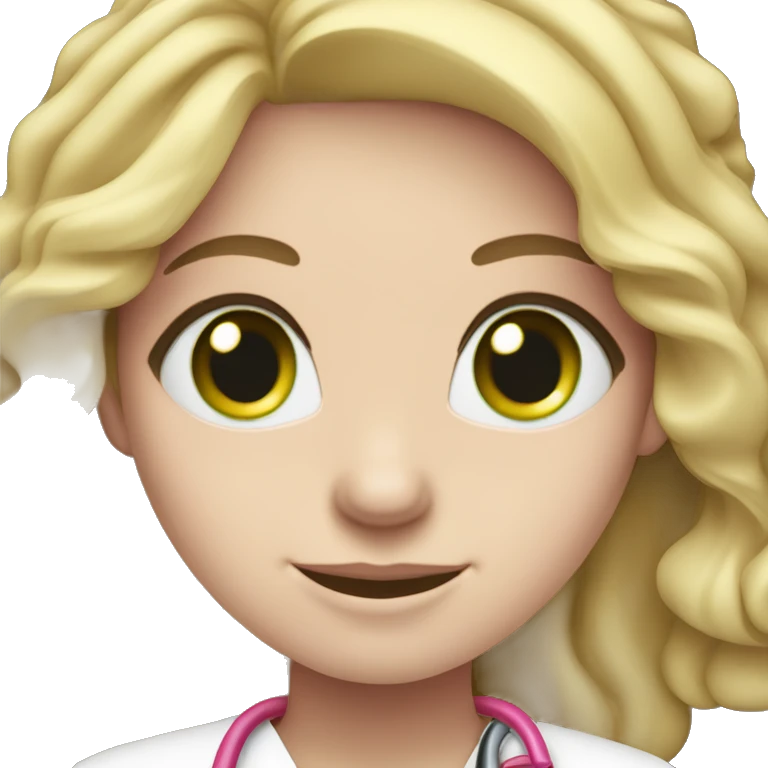 pale blonde girl with long wavy hair and green eyes wearing pink scrubs and stethoscope  emoji