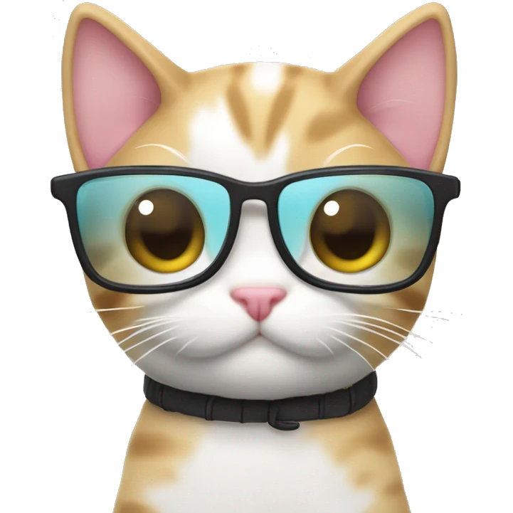 Un gato kawaii con lentes de nerd y un mate en la mano emoji