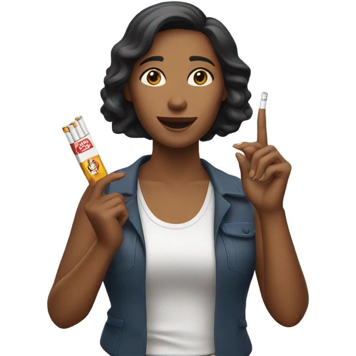 a woman holding up cigarettes emoji