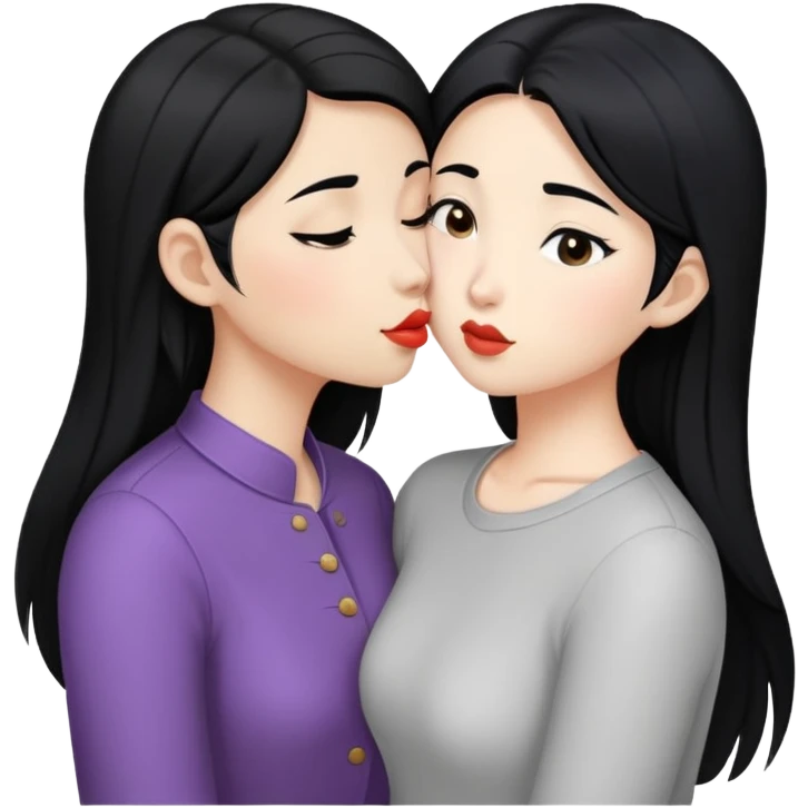 2 lesbians kissing, one asian and one white with black hair  emoji