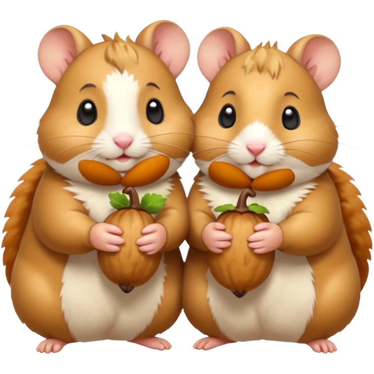 cartoon-style hamster sharing acorns with other cartoon-style hamsters emoji