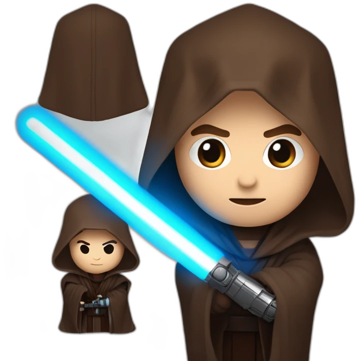 Dark side anakin skywalker (scar over right eye) (brown hooded robe) (portrait, front facing) (blue lightsaber) emoji