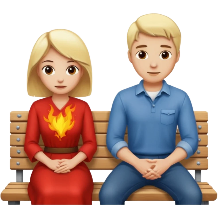 Blond woman and a man, who trust. Passion and Fire, Bench emoji