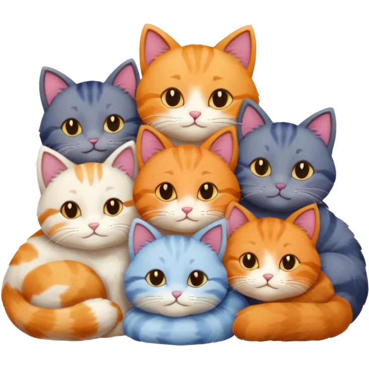 6 cats snuggling emoji