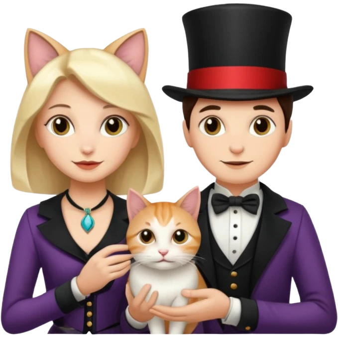 magician couple and their pet cat emoji