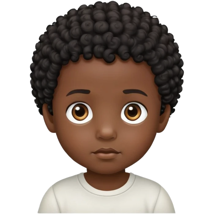 close up toddler boy face, African eyes, dark skin, black curly hair emoji