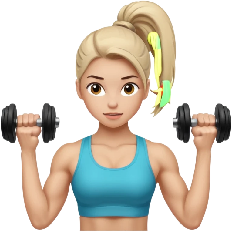 pale gym girl with ponytail lifting dumbbells emoji