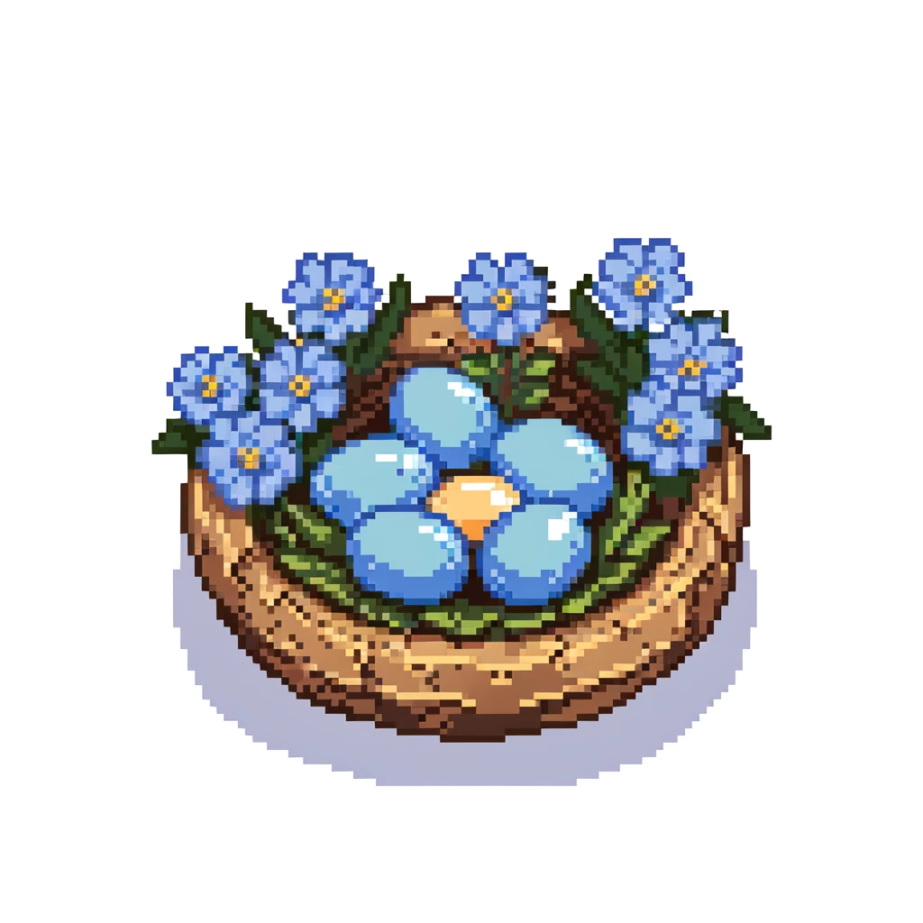 Nest with blue eggs and spring flowers around it emoji