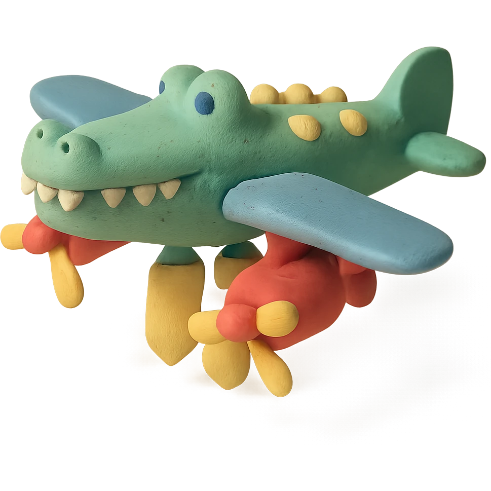 crocodile as a bomber plane, pastel colors emoji