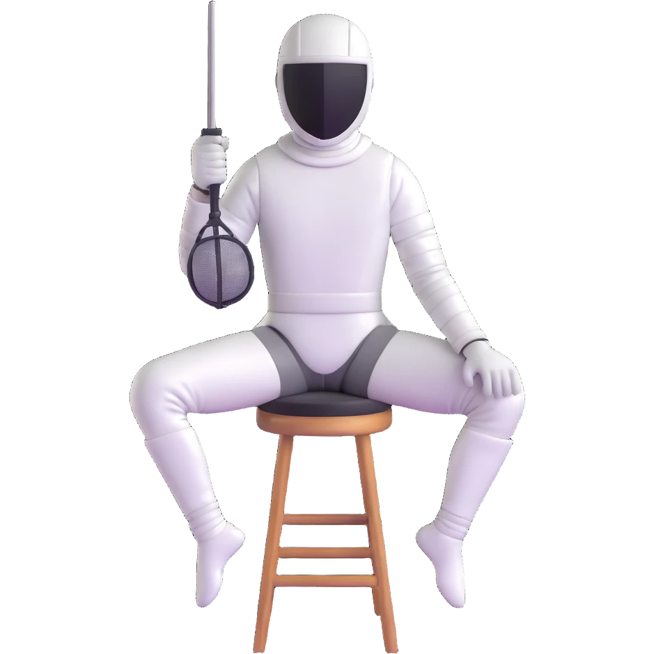epee fencer sitting on a stool with fencing mask under arm waiting for match emoji