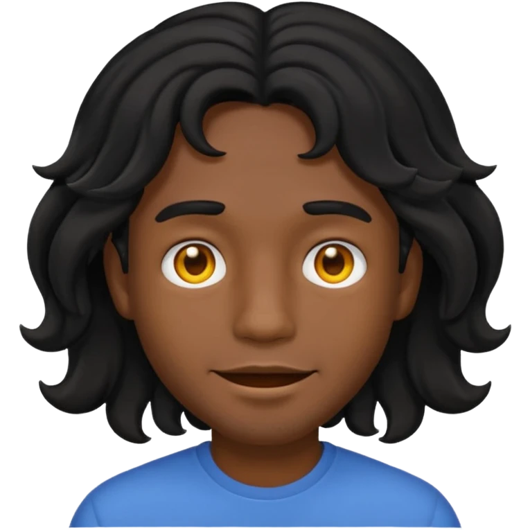 back view of a male with middle-long wavy black hair, emoji style emoji
