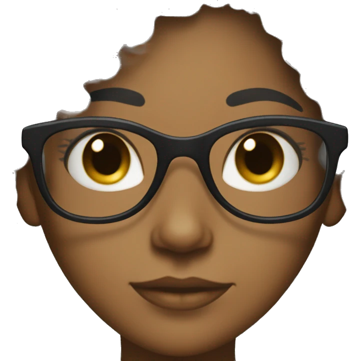 Brown skin girl with long black curly hair and clear glasses emoji