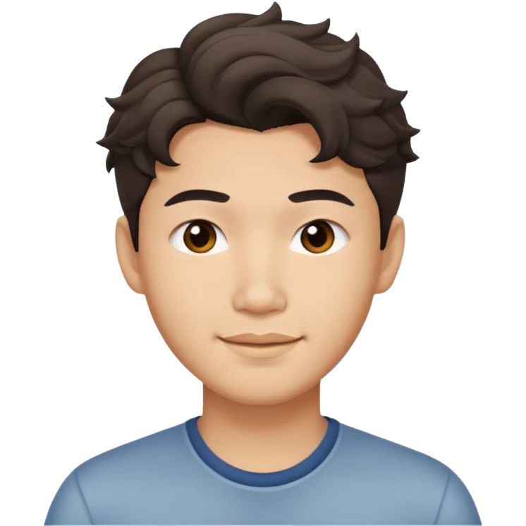 Asian guy wavy hair, demure but with a smirk  emoji