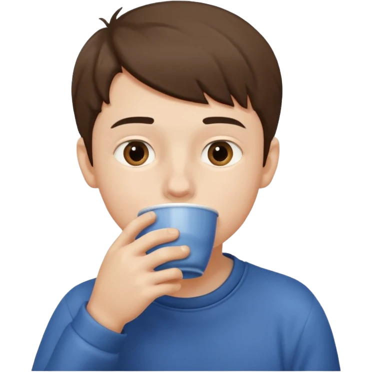 a boy drinking , the cup is touching his mouth, emoji