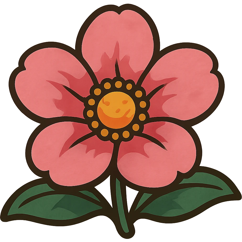 bold ghibli style icon of a pink flower emoji