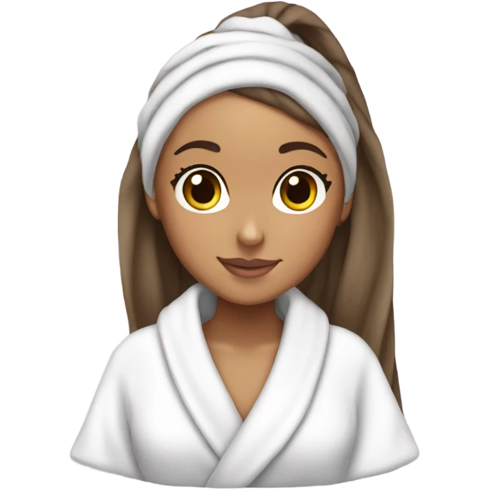 ariana grande in bath robe with hair towel emoji