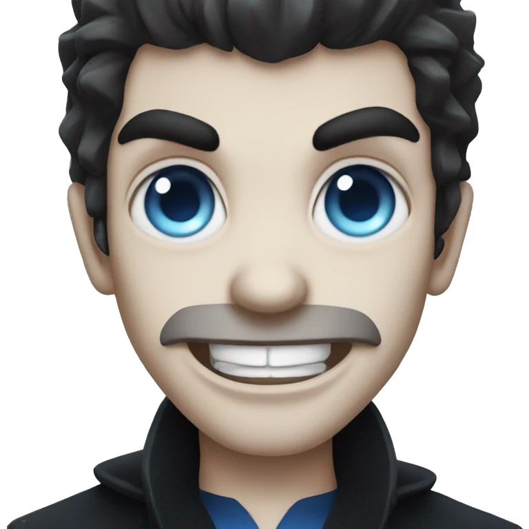 vampire with dark hair and blue eyes and dark emoji
