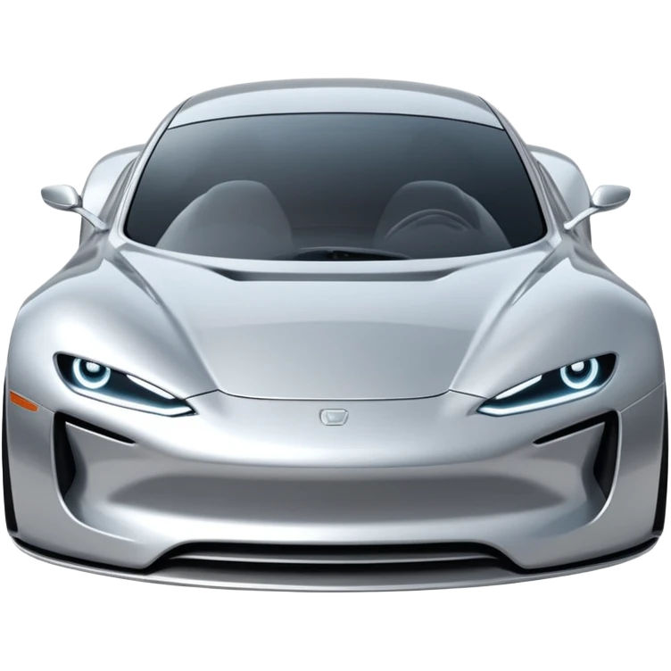 A low-profile futuristic car emoji made of polished silver chrome, wide body stance, smooth aerodynamic shape, glossy metallic surface, soft reflections, luxury swag aesthetic, minimal details, iOS emoji style, centered on clean white background, studio lighting emoji