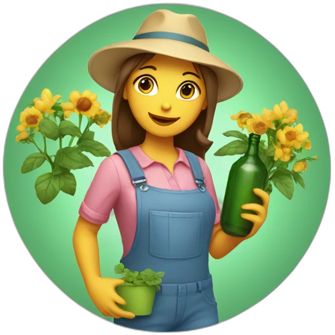 gardener girl in a hat with a bottle in her hands emoji