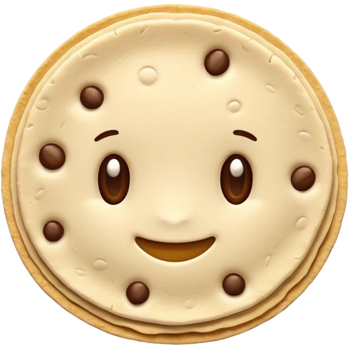tortilla, single, round, flat, soft, light beige, toasted spots, uneven edges, 3D clean style, transparent background, optimized for emoji size emoji
