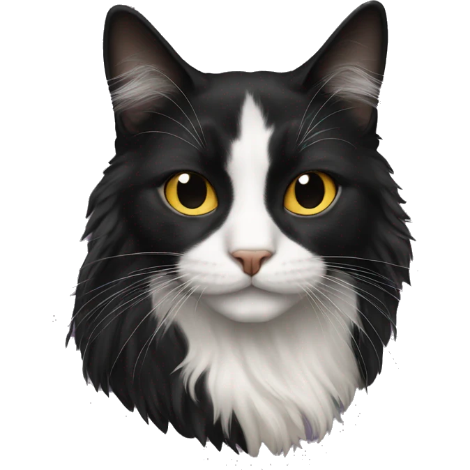 black cat domestic long-haired with half white mouth emoji