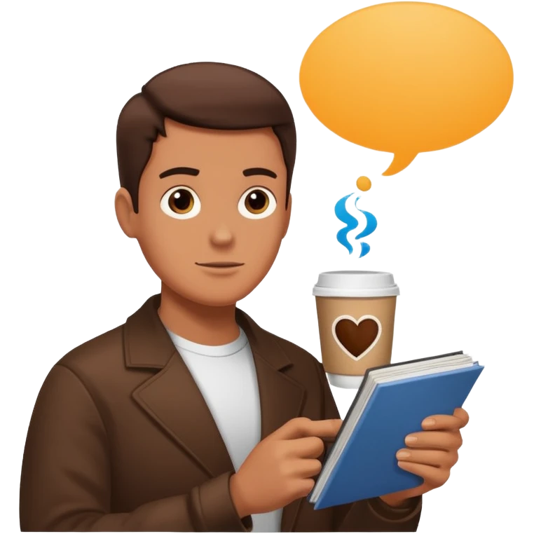 colazione, caffé e un fumetto che fa capire che qualcuno nello sfondo sta parlando emoji