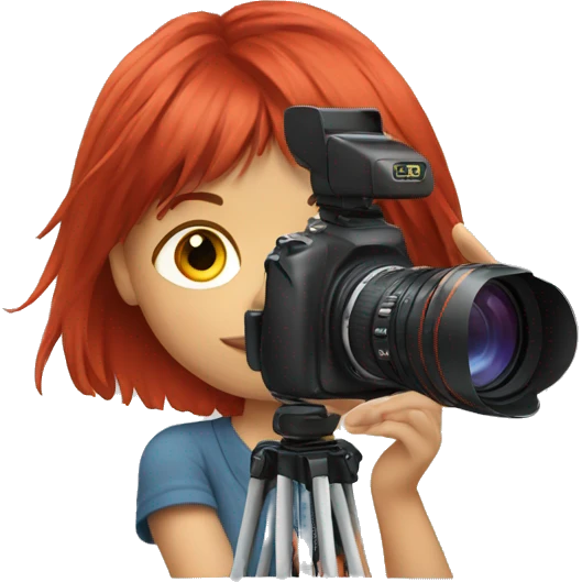 Realistic camera girl with camera and red long hair and a fringe emoji