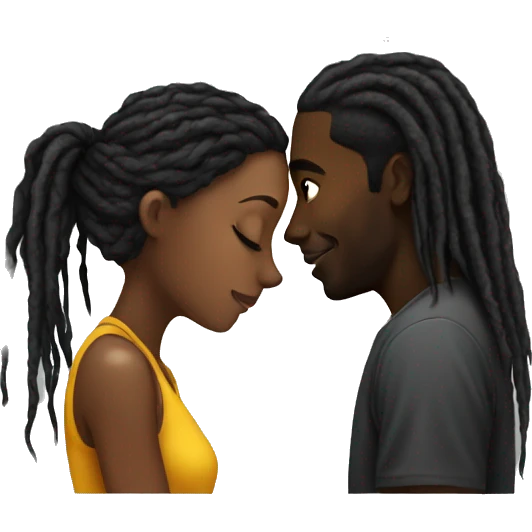Black girl kissing black man with dreads emoji
