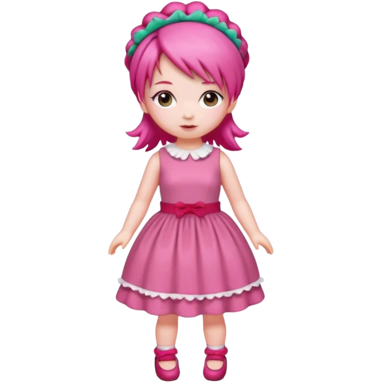 Isolated detaile illustration modern raspberry torte doll figurine full body with pink hair and a raspberry hairband emoji